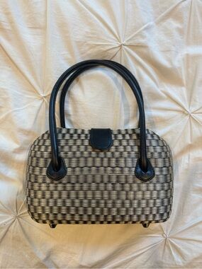 Le Sac Woven Black and Cream Dome Satchel with Top Handles